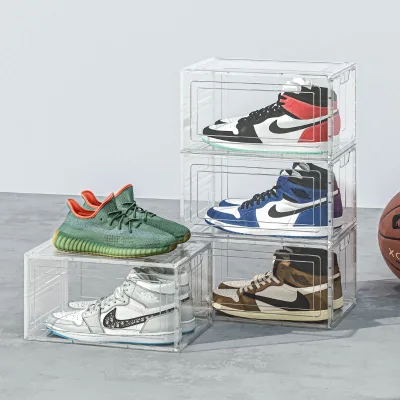 Black/Transparent Super Cool Large 12Packs Shoes Box Foldable Men's Shoes Stock Cabinet