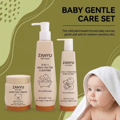 Olive Oil Baby Care Trio Set Face Cream 2-in-1 Baby Shampoo Hydrating Body Lotion Tear Free Newborn 500ml/700ml/800ml 0-3 Babies