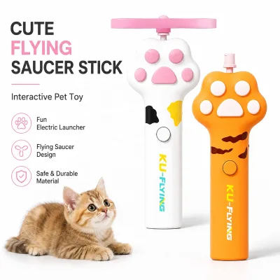 LED Glowing Flying Disc Cat Toy Electric Launcher Bamboo Dragonfly Design Rechargeable Interactive Pet Toy for Night Play