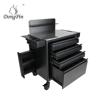 Modern Black Iron Rolling Tattoo Workstation Table with Storage Essential Tattoo Equipment