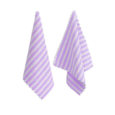 Microfiber Cationic Kitchen Cleaning Towel Eco-Friendly Cut Edge Coral Velvet Brush Bowl Cloth Striped Rag