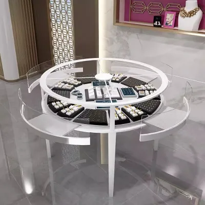 Custom High-end Round Jewelry Display Counter Glass White Jewelry Showcase With Light for Jewelry