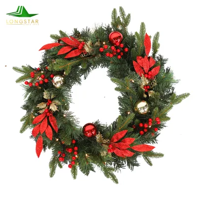 Indoor Outdoor Wholesale Christmas Wreath and Garland With Red Fruits Christmas Decorations for Christmas Holiday