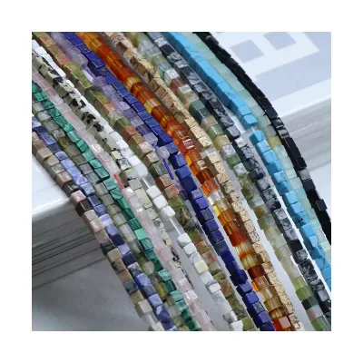 Natural Crystal Agate Cube Nugget Gemstone Beads for Jewelry Making Smooth Gemstone Cube Shape Loose Natural Stone Beads
