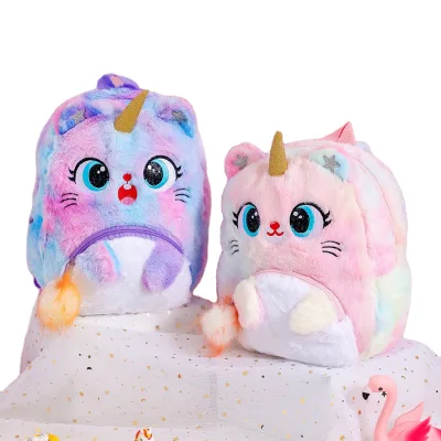 Winter Cartoon Big Eyes Cat Little Princess Children Bag Horse Plush Animal Backpack for Kids