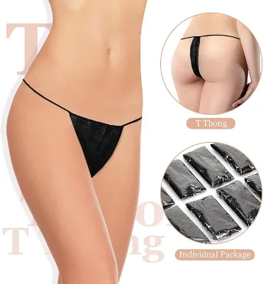 Disposable T Back Thong Panties Sauna Briefs Women Underwear Non Woven Soft Breathable Black Color One Size Fits All