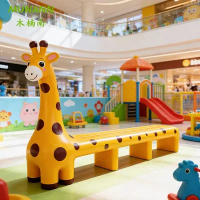 Fiberglass Hand-painted Cartoon Giraffe Sculpture Bench Cute Animal Seat Outdoor Garden Mall Decoration for Art Public