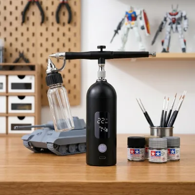 High Quality High-PSI Maintenance-Free Copper Piston Rechargeable Airbrush for Model Painting Gundam Kit Push-Button Control LED