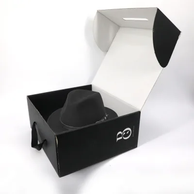 Paper Box Packaging Black Packaged Hat Gift Box Packaging Gift Boxes with Changeable Ribbon