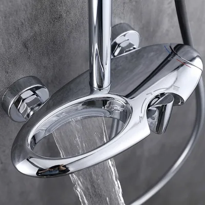 Factory Wholesale Polished Chrome Solid Brass Wall Mounted Thermostatic Shower Faucet Mixer with Waterfall Spout for Bathroom