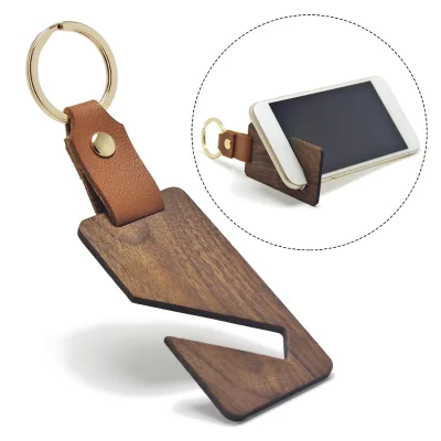Key Ring Holder Gifts Key Fob Promotional Wholesale Wood  Keychain Wood Walnut Wooden Key Chain Phone Holder Keychain