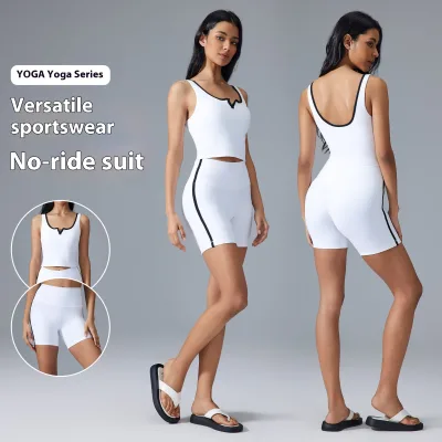Women's Beautiful Back Sports Vest High Waist Hip Lift Tight Yoga Shorts Set with Chest Pads Pattern for Fitness Yoga