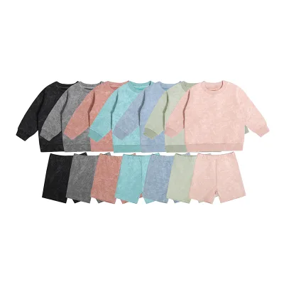 Custom Logo Printing Kids Casual Clothing Set O-Neck Tops and Elastic Waistband Shorts for Children