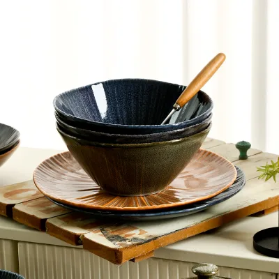 Handmade Rustic Glazed Stoneware Ceramic Porcelain Bowls for Dinner