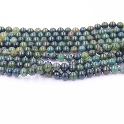 Polished Smooth Round Natural Stone Green Moss Agate Beads for Jewelry