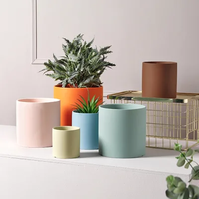 Terra Cotta Ceramic Glazed Cylinder Plant Pot Eco-Friendly Durable Minimalist Home Garden Indoor