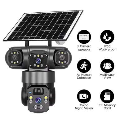 QL19 Smart Solar Powered Camera 6MP Pixel CCTV Camera Waterproof Warning Light WiFi Security CCTV Night Color View