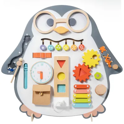 High-quality Wooden Penguin Busy Board Sensory Puzzle Unisex Montessori-Inspired DIY Educational Toy Hot Selling Set Board Box