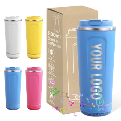 Custom logo 500ml 17oz Stainless Steel Reusable Speaker Coffee Cup Vacuum Double Wall Insulated Travel Mug Music Speaker Tumbler