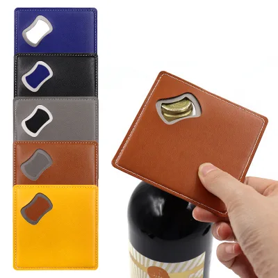 WOWEI Leather Square Engraved Design Leather Beer Square Bottle Opener-Dual Functions Coaster Bottle Opening