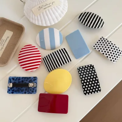 BELLEWORLD Striped Polka Dot Duckbill Hair Clips Solid Color Leopard Print Flat Bangs Barrettes Women Hair Accessories