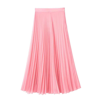 RNSHANGER Elegant Women Natural Waist Pleated Skirt Spring Solid Color Comfortable A- Line Midi Skirt for Ladies