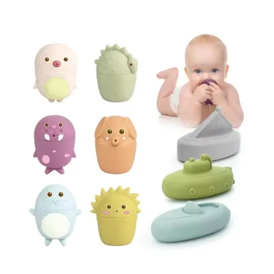 Mold Free Silicone Bath Toys Squirt and Squeeze Water Bathtub Toys Soft Chewable Teething Bathtub Toy