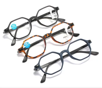 Unisex Metal High Quality Anti-Blue Light Reading Glasses with Brown/Black/Royal Blue Frames for Diamond Faces (+100 to +350)