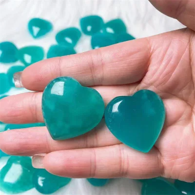 Wholesale Natural Small Amazonite Quartz Heart Shaped Love Stones Blue Color Healing Crystal Stone Hearts