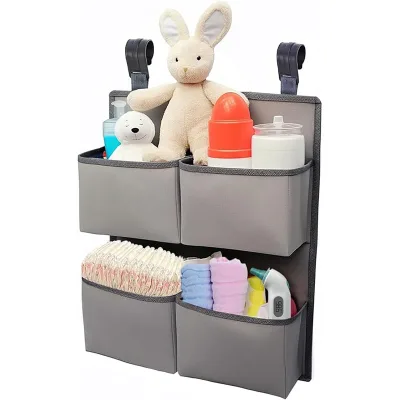 Hanging Diaper Organizer  Crib Hold 4 Deep Pockets Changing Table Diaper Holder Hanging Diaper Stacker Nursery Caddy Organizer