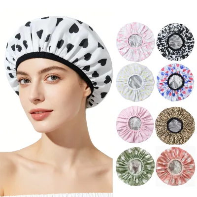 Double-layer Waterproof Polyester New Model Non-electric Self-heating Hair Mask Cap Head Oil Treatment Shower Cap Bonnet White