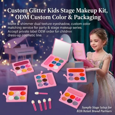 OEM ODM Custom Kids Makeup Kit Non Toxic Washable Children Eyeshadow Blush Lip Gloss Pretend Play Cosmetic Set Private Label