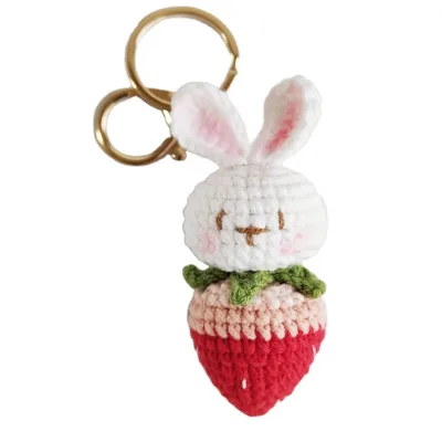 Hot Sale Custom Handmade Crocheted Bunny With Strawberry Key Chains