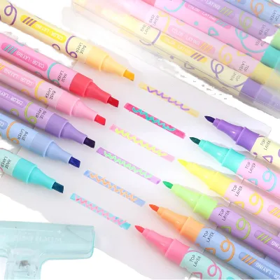 12 Color/set Dual Head Highlighters That Can Stack Colors Together Key Content Marker Pen Multi Color Hand Account Pen