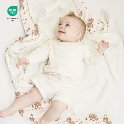 Cotton Muslin Swaddle Baby Blanket with Cozy Dotted Minky Reverse Printed Baby Muslin  Throw Blankets