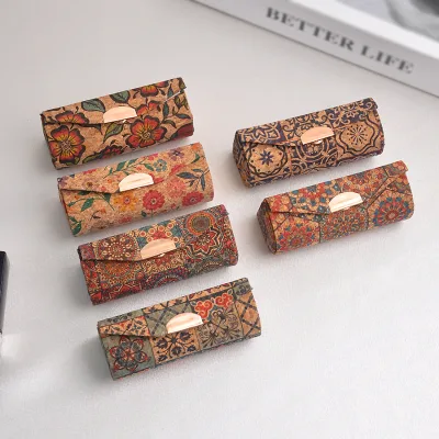 High-end Vintage Mirror Leather Makeup Jewelry Box Floral/Geometric Print Portable Travel Storage for Earrings Rings Necklaces