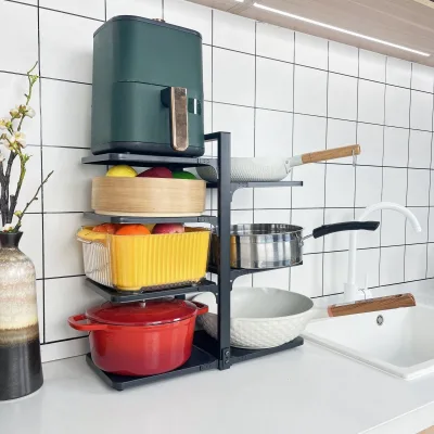 Multi-Functional Detachable Carbon Steel Kitchen Rack Multi-Layer Standing Type Utility Storage Rack Direct from Factory