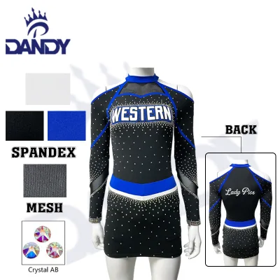 Hot Sale Factory Price Cheerleading Uniforms Sublimation Manufacturer Women Metallic Light Blue OEM Cheerlead Dancer Wear