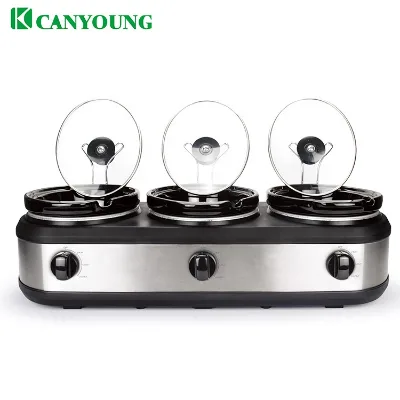 Commercial Stainless Steel 3x2.5qt Triple Slow Cooker Crock Pot Food Warmer  Adjustable Temp Dishwasher Safe Removable