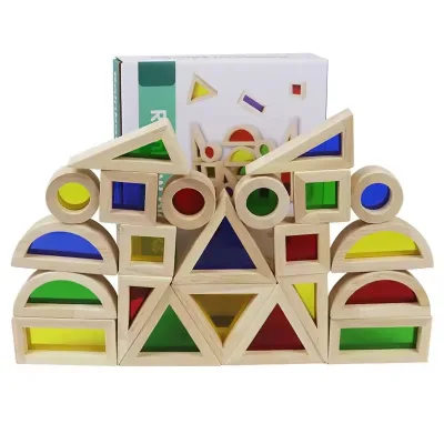 Hot Selling Transparent Rainbow Cube Block DIY Puzzle Colorful Stacking Wooden Construction Toy Acrylic Building Block