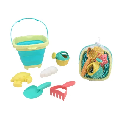 6PCS Eco-Friendly Plastic & Wheat-straw Mini Sand Bucket Kids Beach Toys