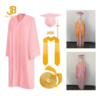 2025 American University Bachelor Degree Pink Graduation Gown and Cap Set Factory Wholesale for School Use