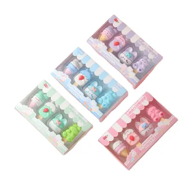 Cartoon Dessert Boxed Pencil Eraser Set Simulation Ice Cream Rubber Perfect Gift for Elementary School