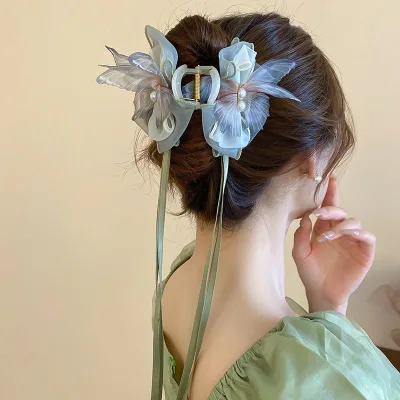 Wholesale Cute Fashion Elegant Butterfly Hairpin Ribbon Streamer Grabber Hair Accessories 3D Flower Butterfly Bow Hair Claw