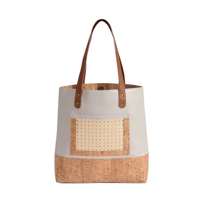 Hot Sale Women's Eco-Friendly Tote Bag New Fashion Single-Tier PU+Cork Knit Custom Tote Logo Multipurpose Storage