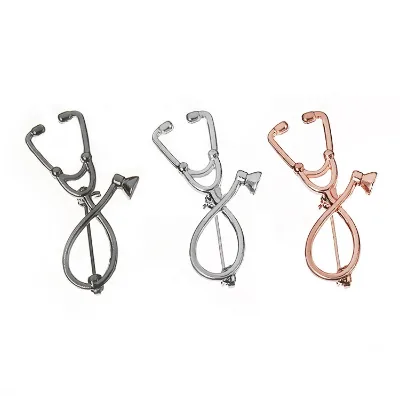 Wholesale Nurse Physicians Doctor Graduation Gift Stethoscope Shape Silver Metal Collar Safety Pin Brooch