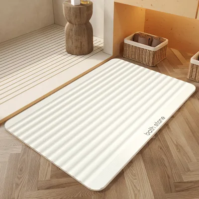 High Quality Diatomaceous Earth Bath Mat Corrugated Ribbed Quick Dry Non Slip Super Absorbent Stone Bathroom Floor Mat Cream