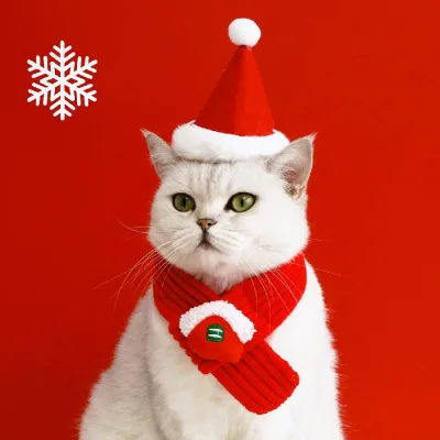 New Solid Color Wool Knitted Christmas Snow House Tree Santa Plush Warm Pet Cat Dog Scarf Neck Warmer