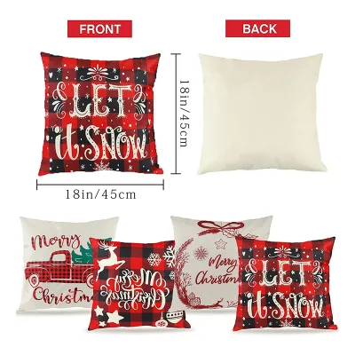 Custom Printed Jute Christmas Cushion Cover Soft Linen Pillow Cases for Xmas 45x45cm