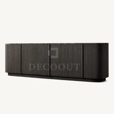 OEM Modern Contemporary Design Black Emperador Marble Top Handcrafted Mulholland Stone Wooden 6-Door Sideboard
